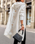 Hooded Heart Pattern Oversized Cardigan with Open Front