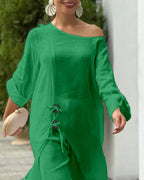 One-Shoulder Top with Coordinating Wide-Leg Pants Set
