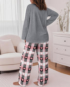 "Sweet Dreams" Heart Print Top with Plaid Pajamas, 2-Piece Set