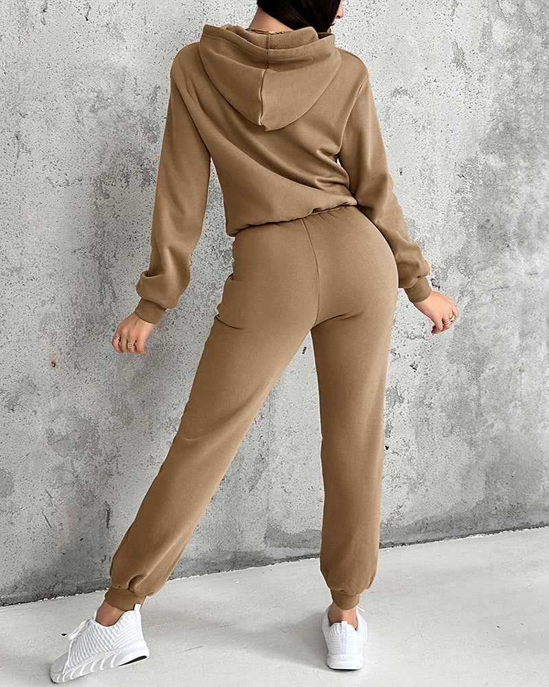 Argyle Textured Hooded Teddy Jacket with Long Sleeves and Side Slits