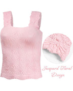 Floral Jacquard Square Neck Crop Top with Thick Straps
