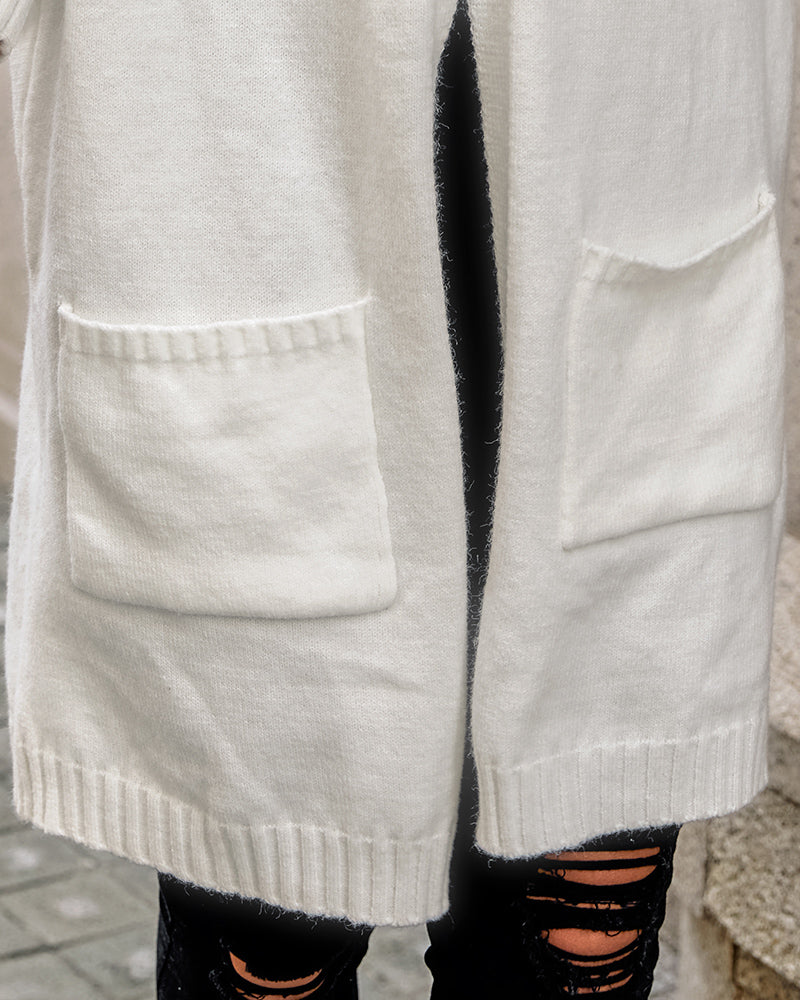Hooded Heart Pattern Oversized Cardigan with Open Front