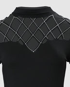 Hollow Rhinestone Cold Shoulder Long-Sleeve Casual T-Shirt