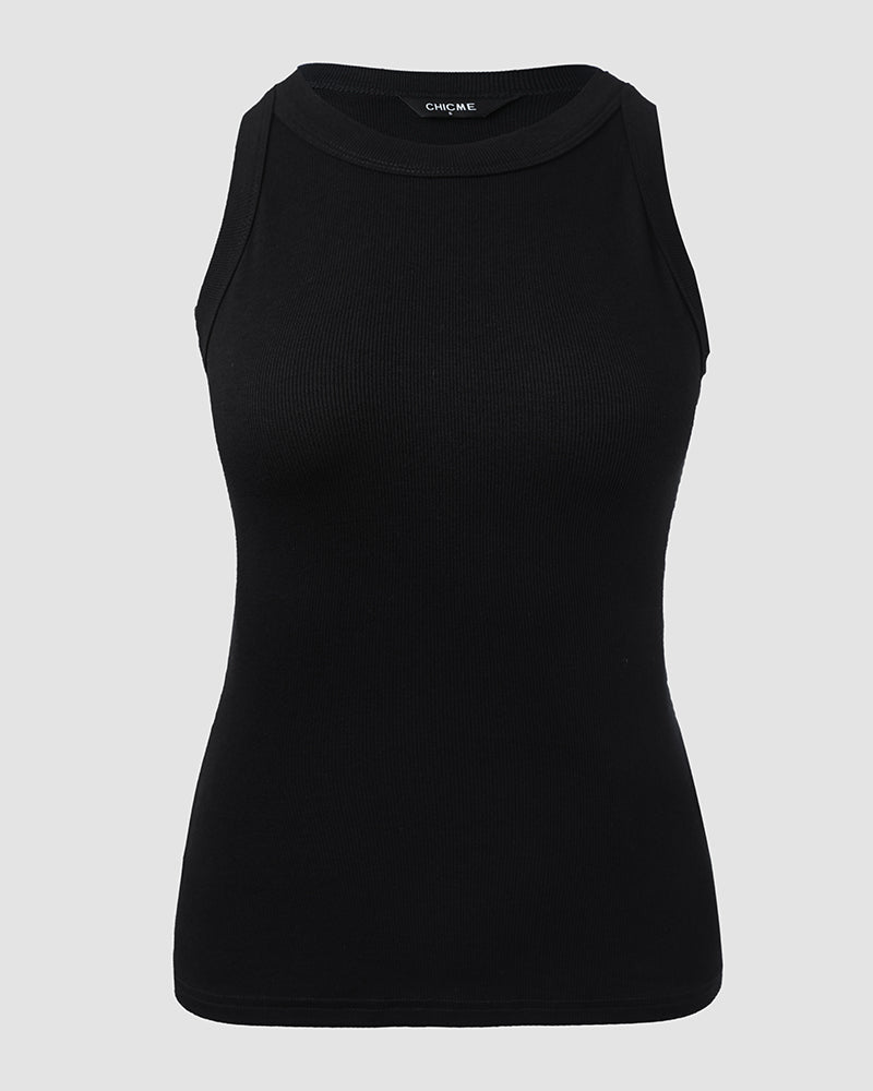 3-Pack Knit Racerback Tank Tops, Round Neck, Thick Straps