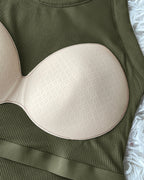 Round Neck Ribbed Tank Top with Integrated Bra