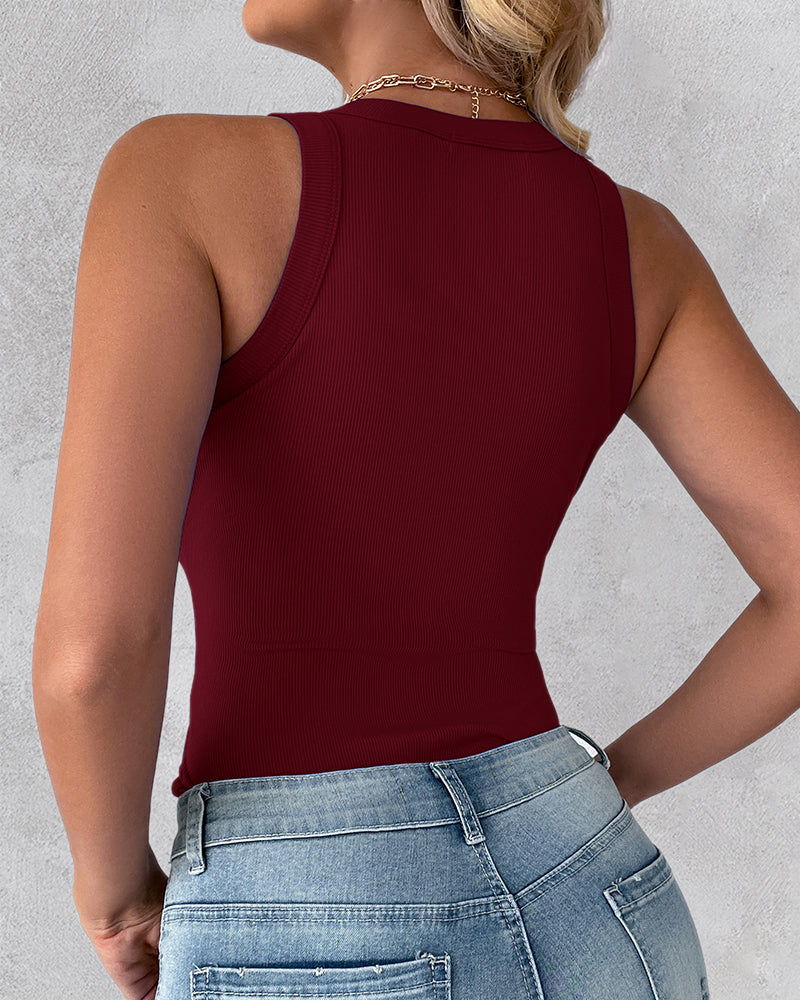 3-Pack Knit Racerback Tank Tops, Round Neck, Thick Straps