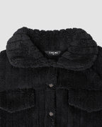 Striped Teddy Fleece Jacket with Buttons and Flap Pockets