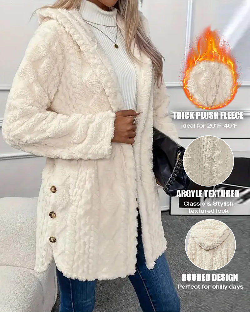 Argyle Hooded Teddy Coat with Buttoned Slits
