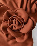 3D Floral Ruched Bodycon Dress with Puff Sleeves and Slit