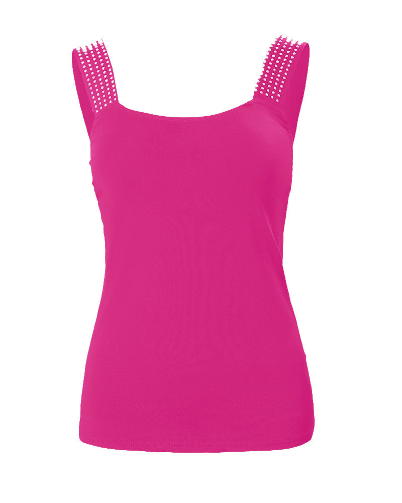 Thick Strap Tank Top with Rhinestone Embellishments