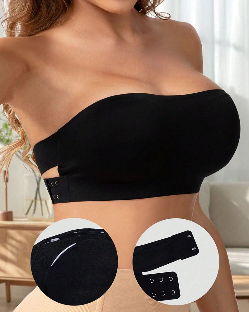Strapless Bandeau Bralette with Side Closure and Criss Cross Top