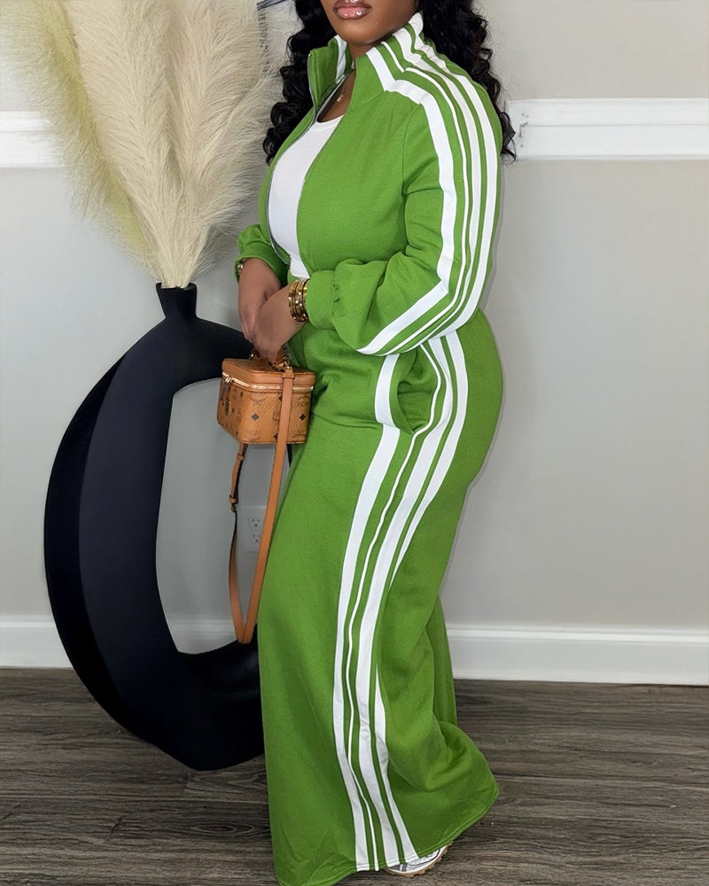 Zip Crop Jacket and Wide-Leg Pants 2-Piece Ensemble