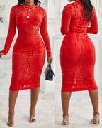 Mock Neck Long Sleeve Cut-Out Bodycon Party Dress