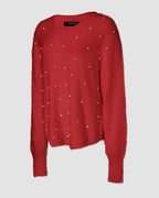 V-Neck Beaded Long Sleeve Fluffy Oversized Pullover Sweater