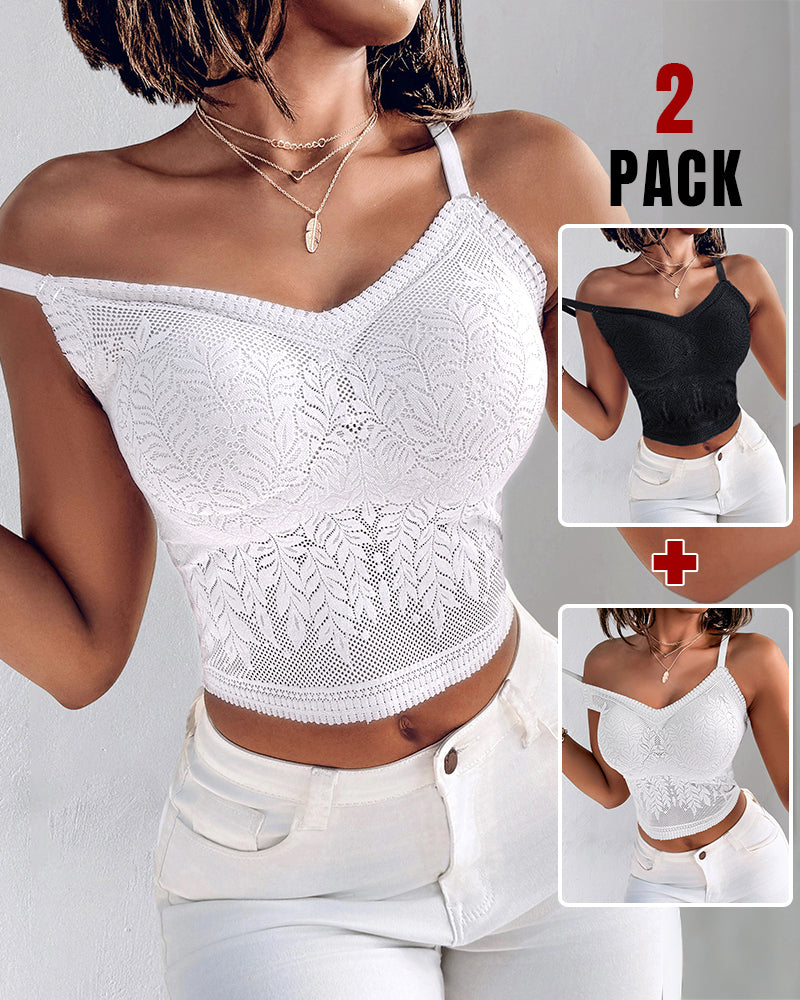 2-Pack Women's Lace V-Neck Camisole Bralettes with Adjustable Straps