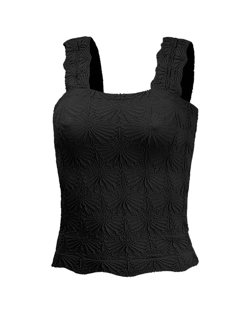 Floral Jacquard Square Neck Crop Top with Thick Straps