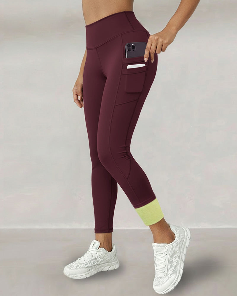 Winter Warm High-Waisted Thermal Yoga Pants with Pockets