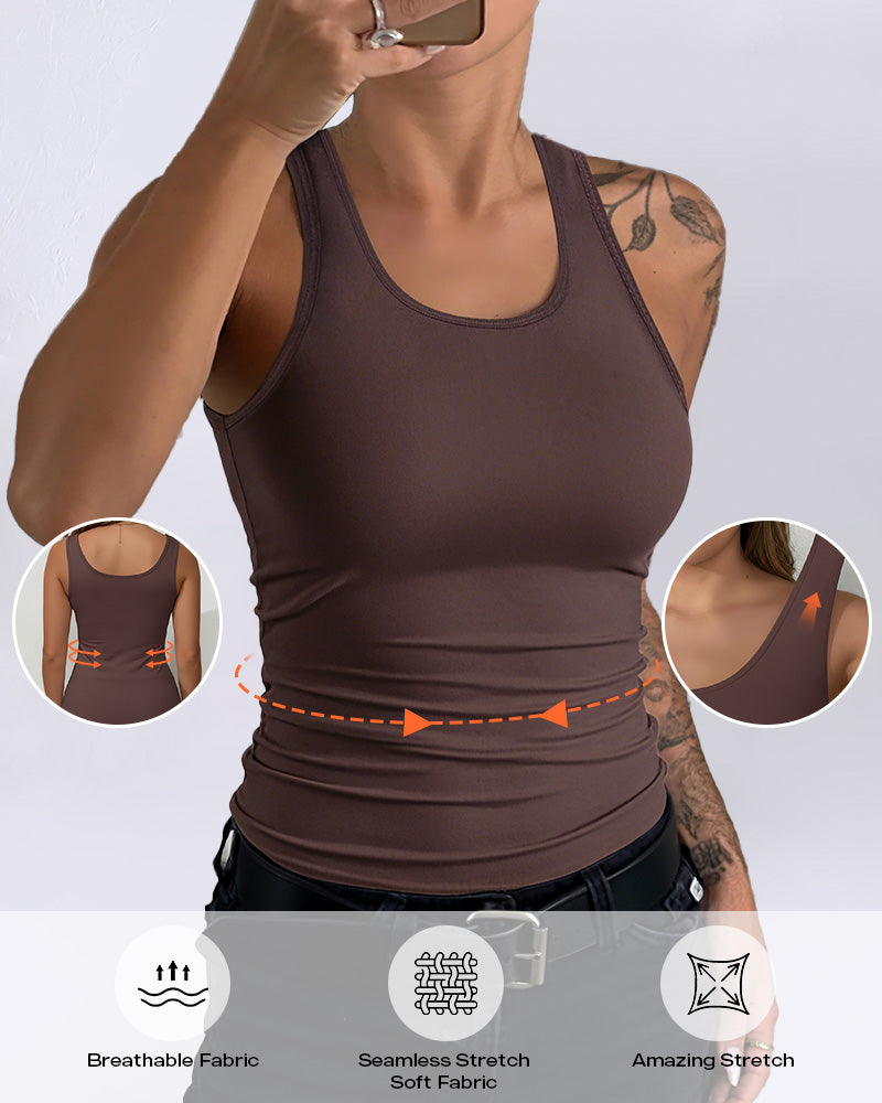 Women's Seamless Compression Tank Top with Tummy Control, U-Neck