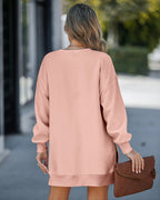 Drop Shoulder Zip-Side Long Sleeve Pullover with Slit Detail.
