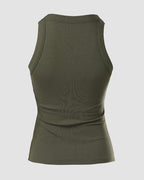Ribbed Tank Top with Built-In Bra and Round Neck