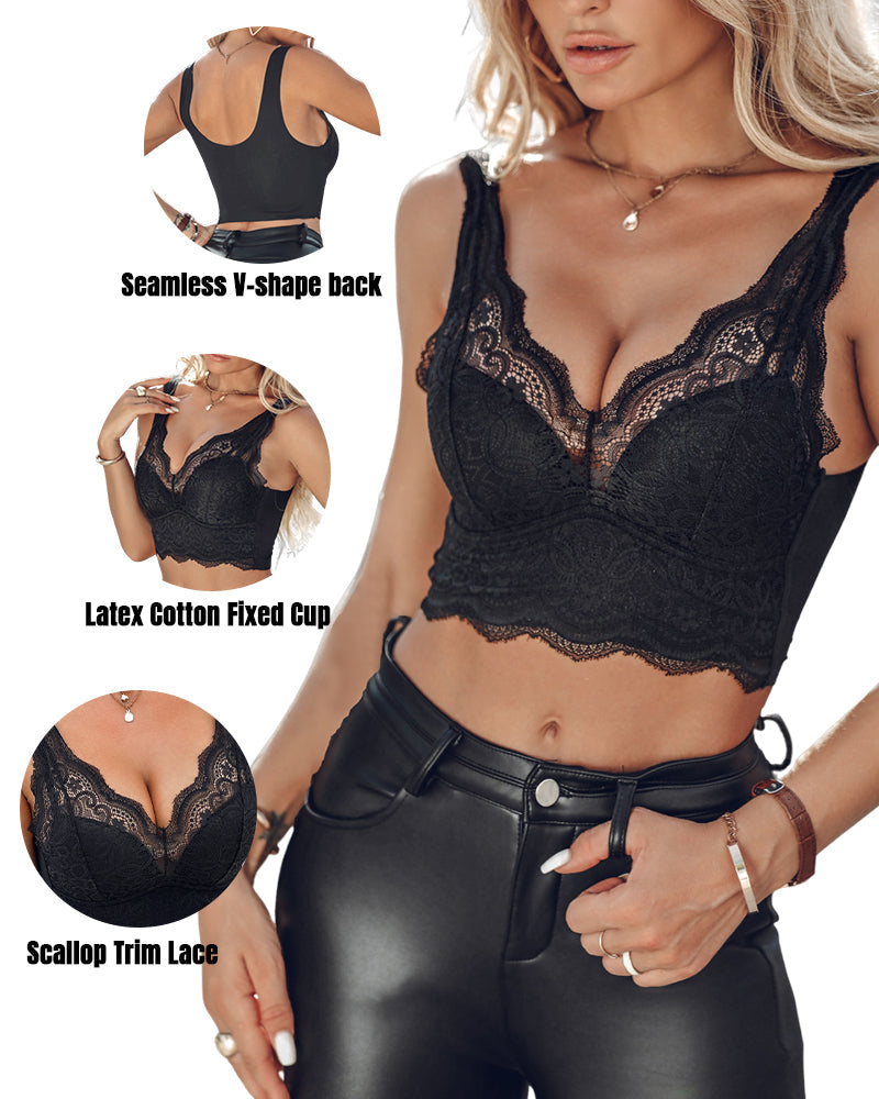 2-Pack Scallop Trim Lace V-Neck Bralette Camisoles