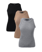 3-Pack Knit Racerback Tank Tops, Round Neck, Thick Straps