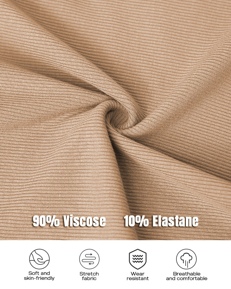 U-Neck Long Sleeve Ribbed Top with Built-In Bra