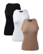 3-Pack Knit Racerback Tank Tops, Round Neck, Thick Straps