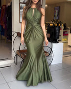 Satin Sleeveless Mermaid Dress with Hollow-Out Twist Front Detail