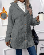Argyle Hooded Teddy Coat with Buttoned Slits