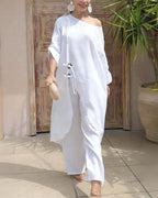 One-Shoulder Top with Coordinating Wide-Leg Pants Set