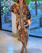 Vintage Baroque Deep-V Bodycon Dress with Slit and Ruching
