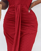 Ruched Halter Dress with Lace Yoke and Adjustable Neckline
