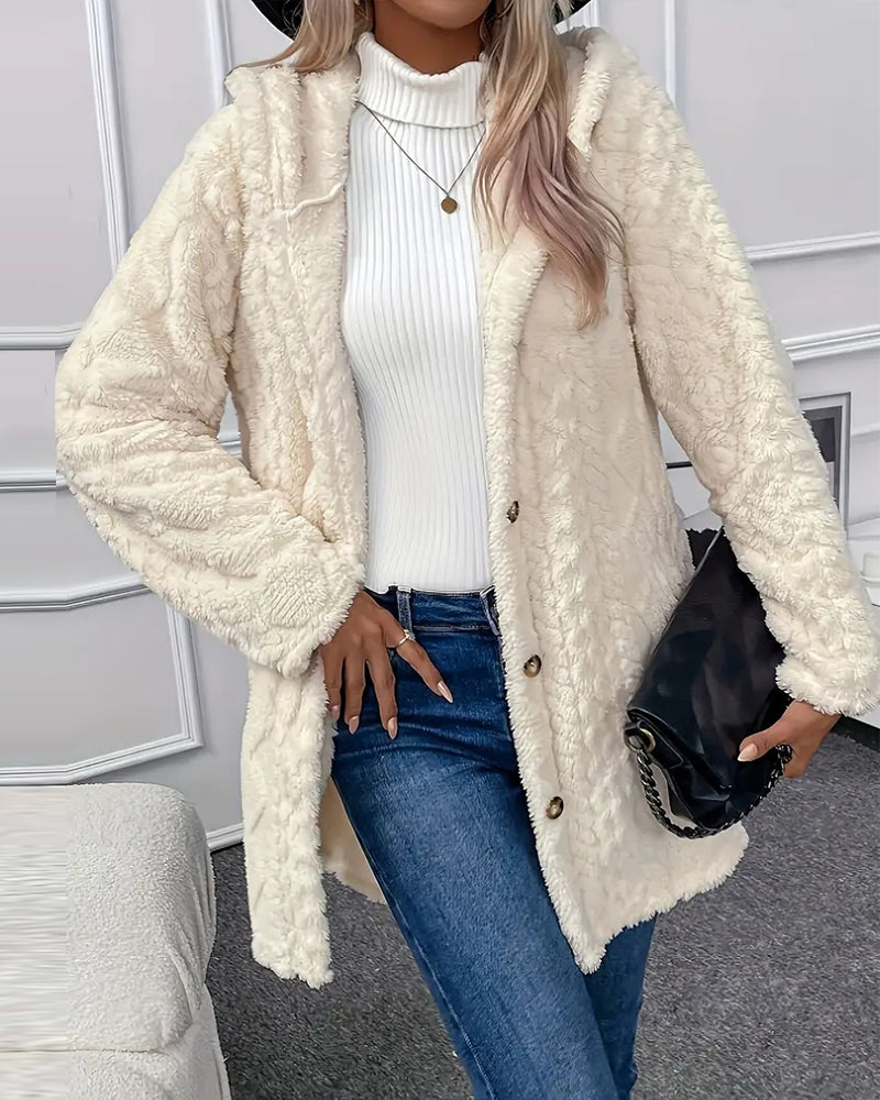 Argyle Hooded Teddy Coat with Buttoned Slits