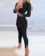2-Piece Knit Top with Beaded Long Sleeves and Skinny Pants