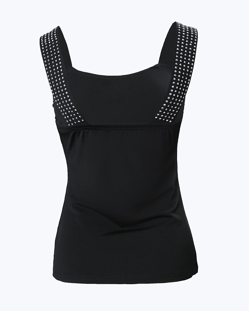 Thick Strap Tank Top with Rhinestone Embellishments