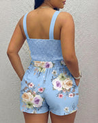 2-Piece Rhinestone & 3D Floral Crop Top and Shorts Set