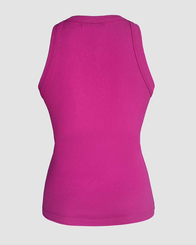 Sequin Keyhole Neck Sleeveless Rhinestone Ribbed Tank Top