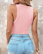 Round Neck Ribbed Tank Top with Integrated Bra