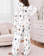 Floral Print Long-Sleeve Top and Pants Casual PJ Set