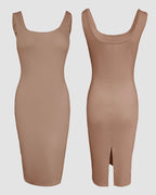 2-Piece U-Neck Tank Dress with Pearl-Button Baseball Coat Set