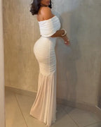 Off-Shoulder Ruched Waist Mermaid Evening Gown