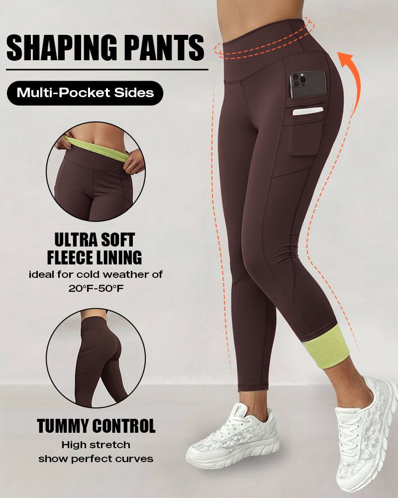 Winter Warm High-Waisted Thermal Yoga Pants with Pockets