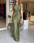 Satin Sleeveless Mermaid Dress with Hollow-Out Twist Front Detail