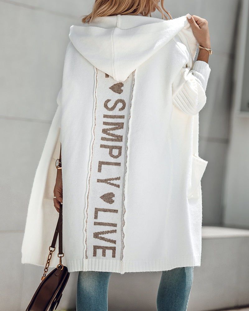 Hooded Heart Pattern Oversized Cardigan with Open Front