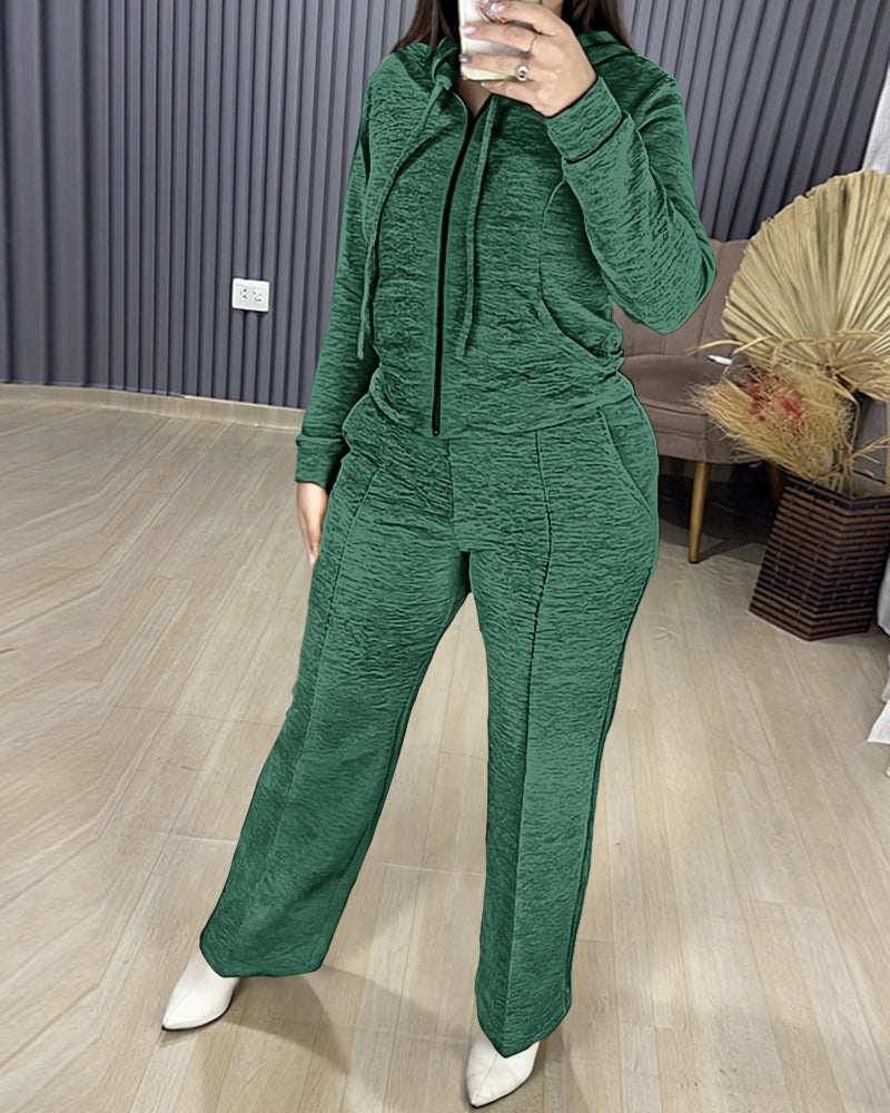 Two-Piece Ensemble Featuring Long-Sleeve Hoodie and Straight-Leg Pants