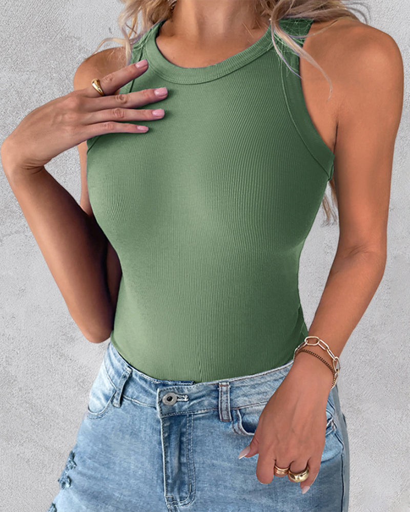 3-Pack Knit Racerback Tank Tops, Round Neck, Thick Straps