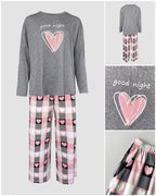 "Sweet Dreams" Heart Print Top with Plaid Pajamas, 2-Piece Set