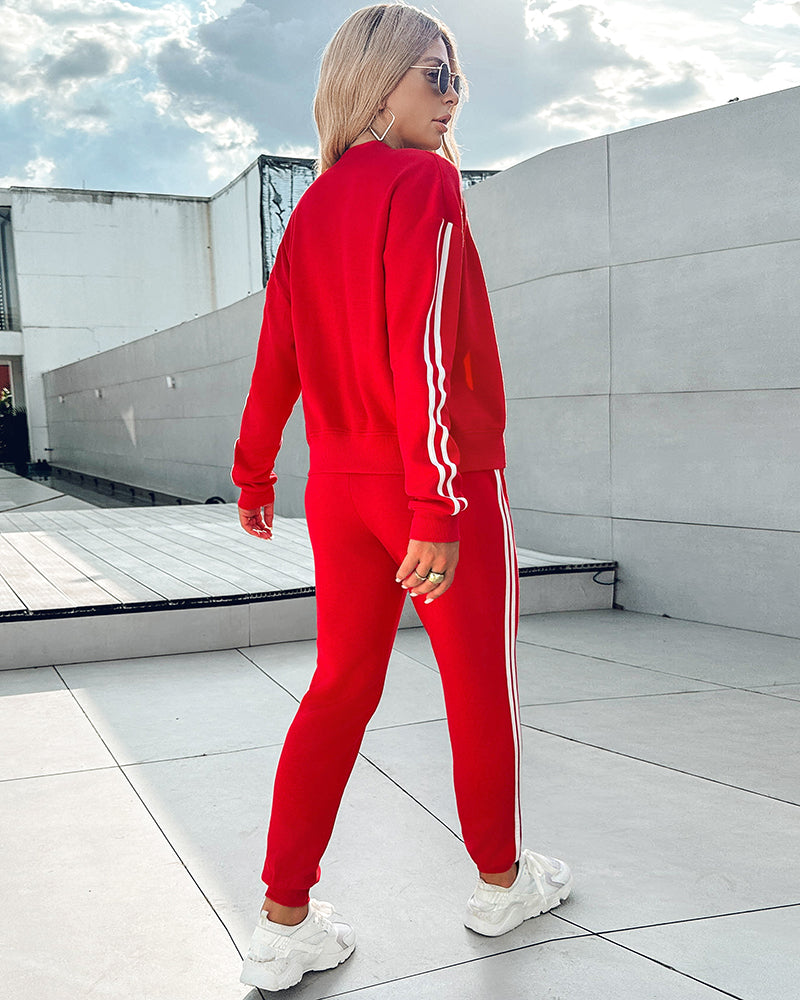 3-Piece Tracksuit with Snap-Button Coat, Striped Pants, and Tank