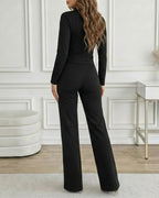 Golden Button Front Overalls with Zip-Back Two-Piece Jumpsuit